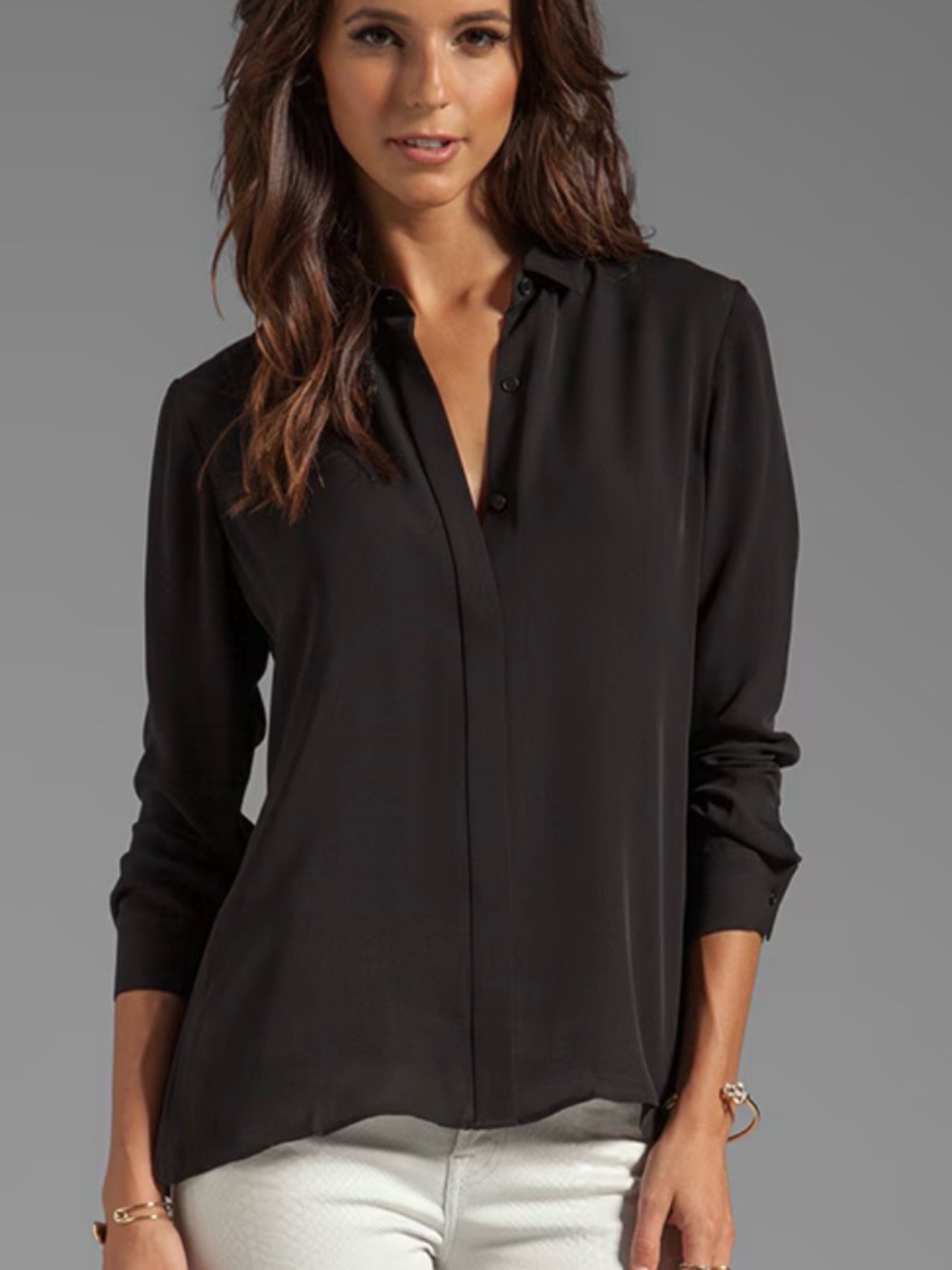 Theory Silk Black Long-Sleeve “Driya” Blouse